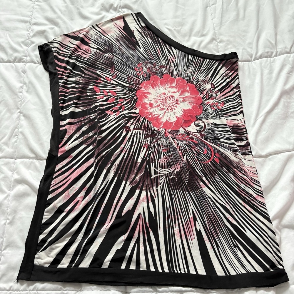 Vintage Womens Tank Top Blouse Black Pink Floral Feminine Dainty Romantic